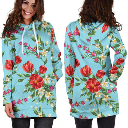 Summer Floral Pattern Print Design SF011 Women Hoodie Dress