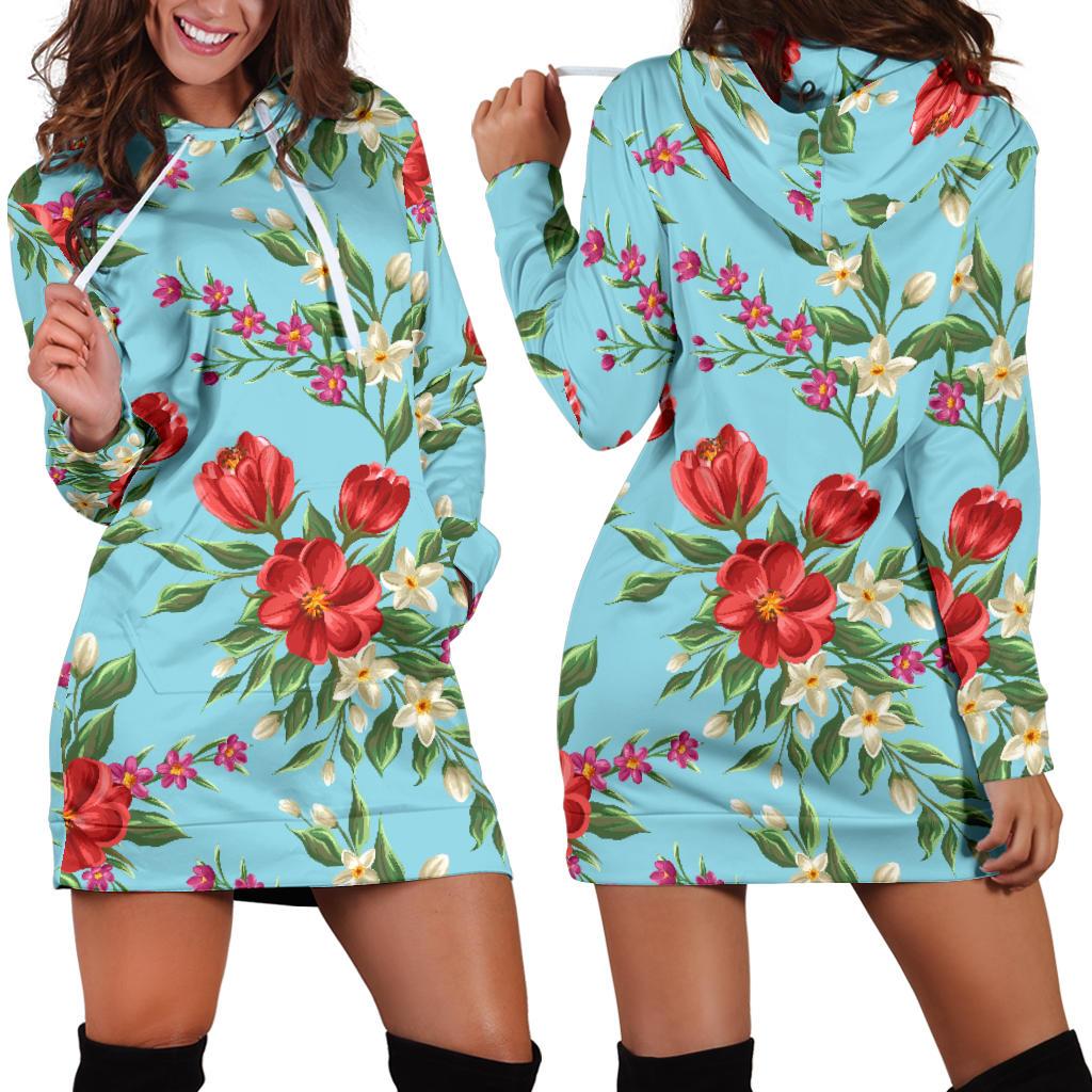 Summer Floral Pattern Print Design SF011 Women Hoodie Dress