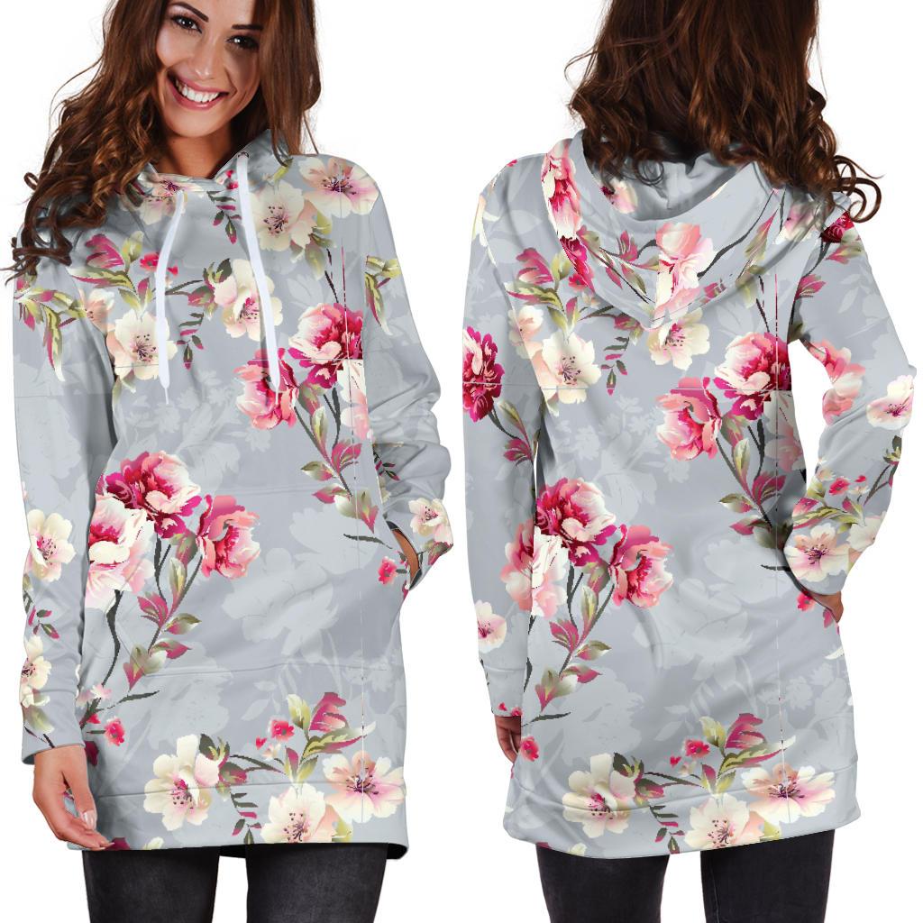 Summer Floral Pattern Print Design SF02 Women Hoodie Dress