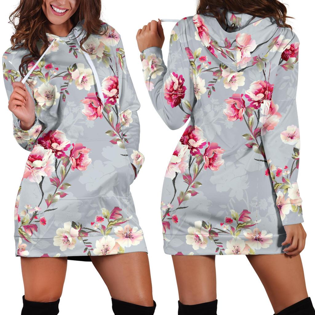Summer Floral Pattern Print Design SF02 Women Hoodie Dress
