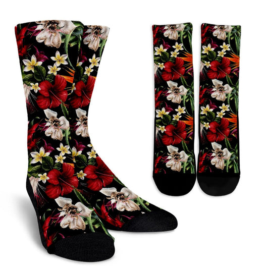 Summer Floral Pattern Print Design SF03 Crew Socks-JORJUNE.COM