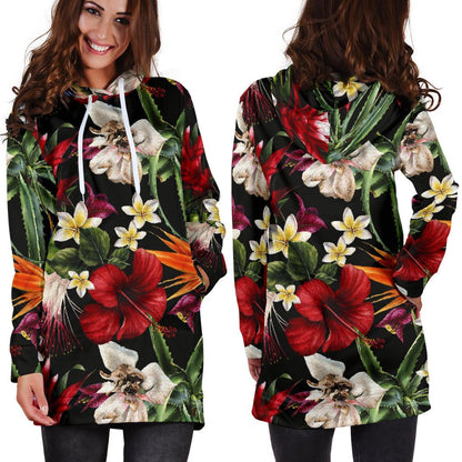 Summer Floral Pattern Print Design SF03 Women Hoodie Dress