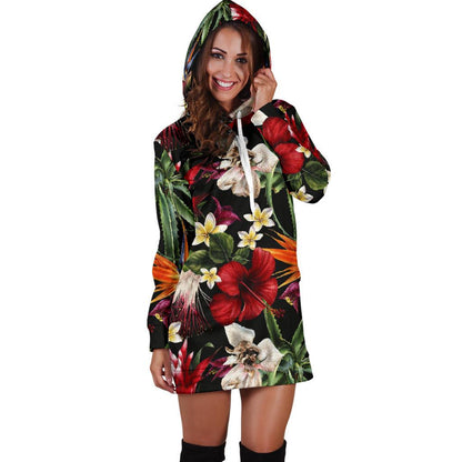 Summer Floral Pattern Print Design SF03 Women Hoodie Dress