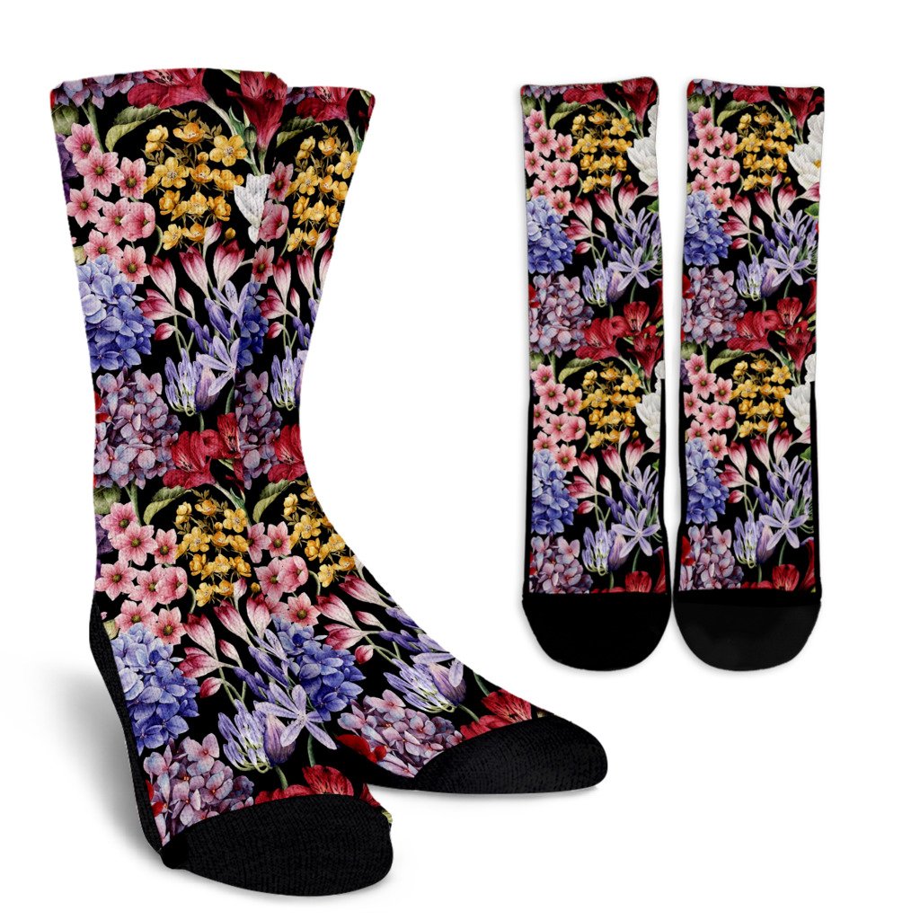 Summer Floral Pattern Print Design SF04 Crew Socks-JORJUNE.COM