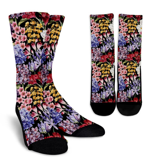 Summer Floral Pattern Print Design SF04 Crew Socks-JORJUNE.COM