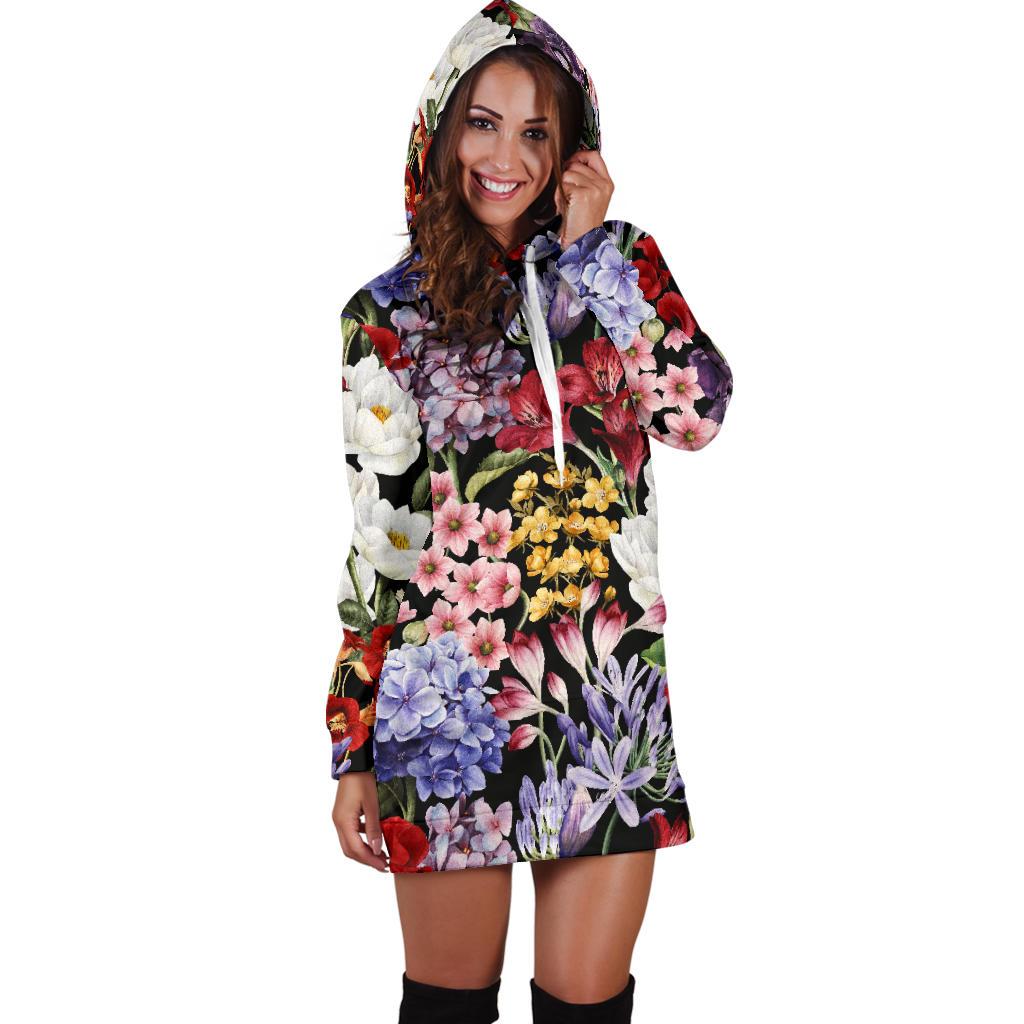 Summer Floral Pattern Print Design SF04 Women Hoodie Dress