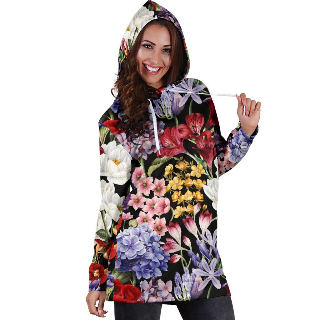 Summer Floral Pattern Print Design SF04 Women Hoodie Dress