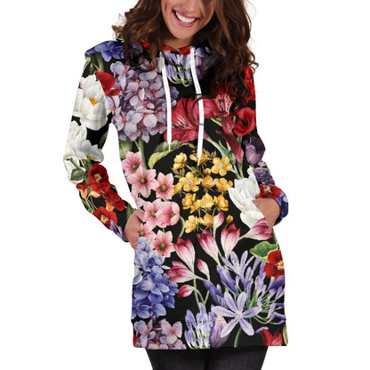 Summer Floral Pattern Print Design SF04 Women Hoodie Dress