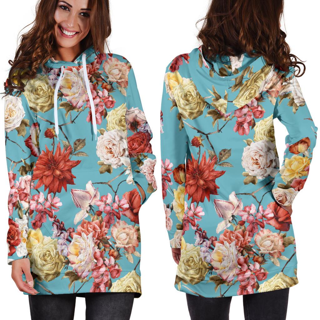Summer Floral Pattern Print Design SF05 Women Hoodie Dress