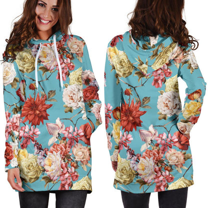 Summer Floral Pattern Print Design SF05 Women Hoodie Dress