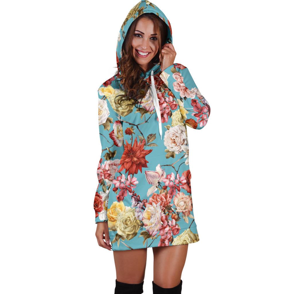 Summer Floral Pattern Print Design SF05 Women Hoodie Dress