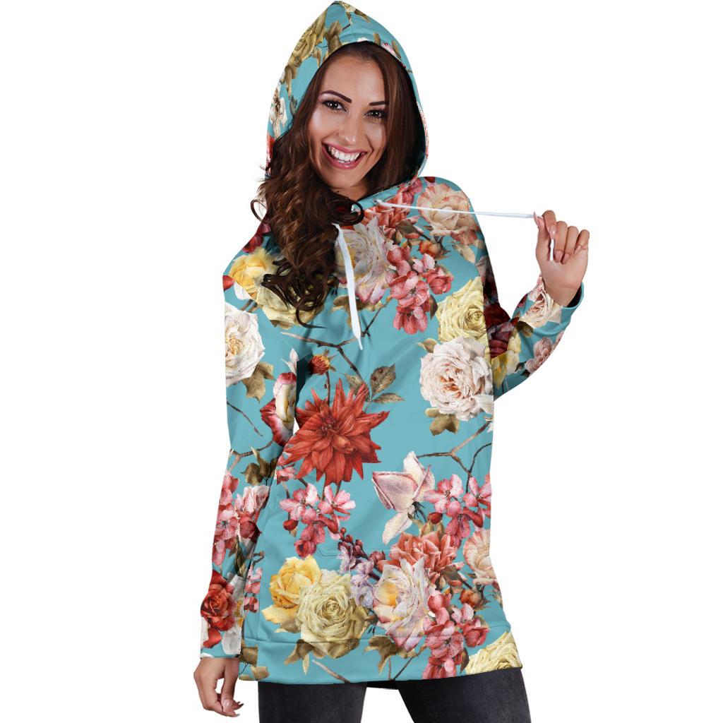 Summer Floral Pattern Print Design SF05 Women Hoodie Dress