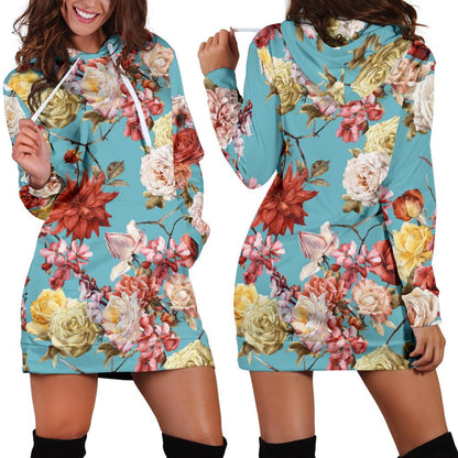 Summer Floral Pattern Print Design SF05 Women Hoodie Dress