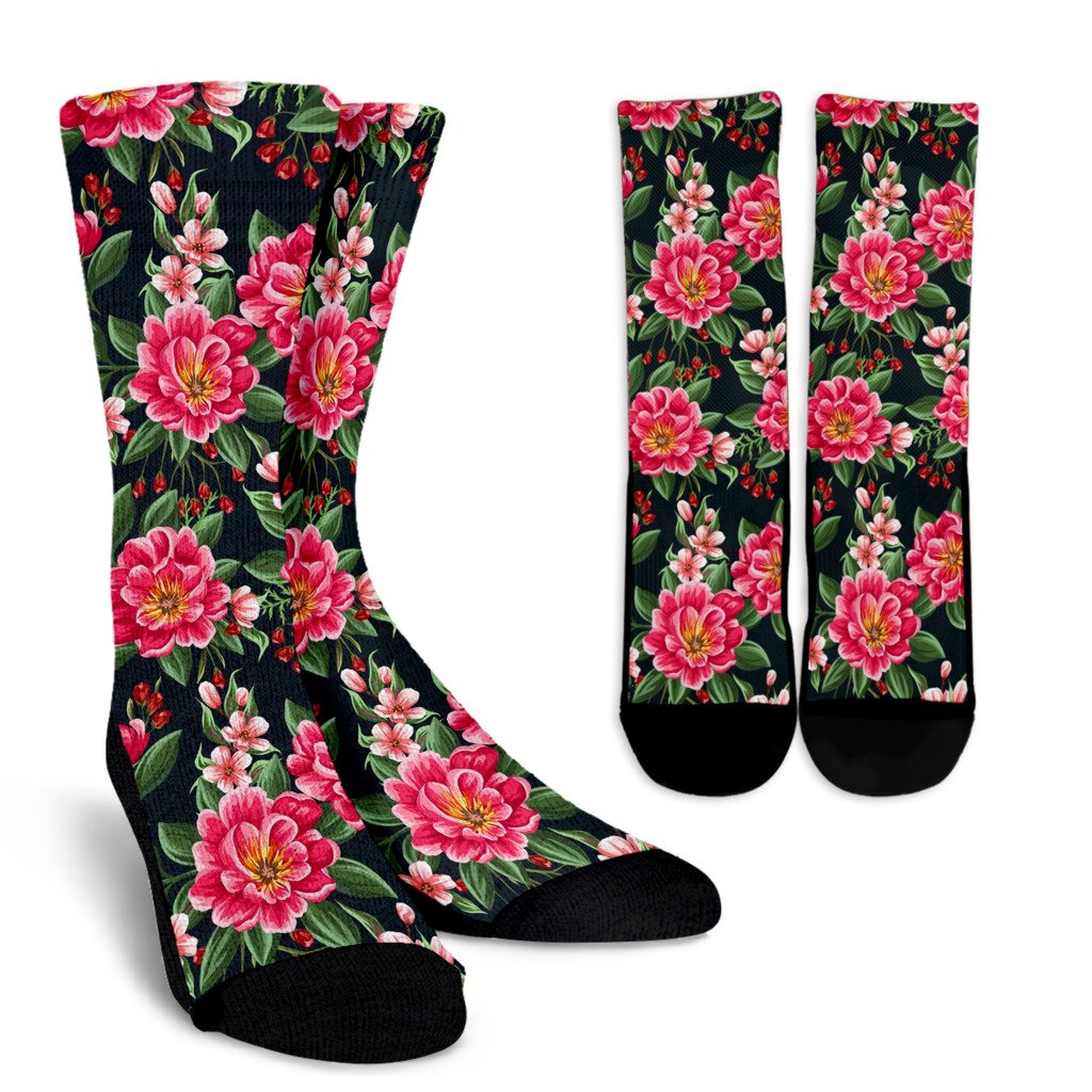 Summer Floral Pattern Print Design SF06 Crew Socks-JORJUNE.COM