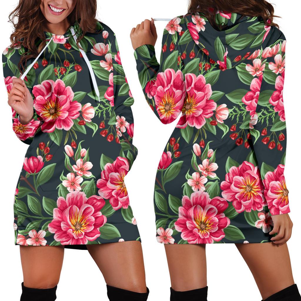 Summer Floral Pattern Print Design SF06 Women Hoodie Dress