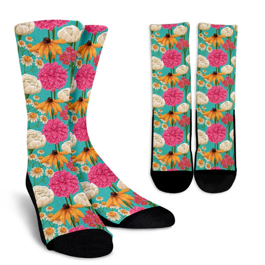 Summer Floral Pattern Print Design SF07 Crew Socks-JORJUNE.COM