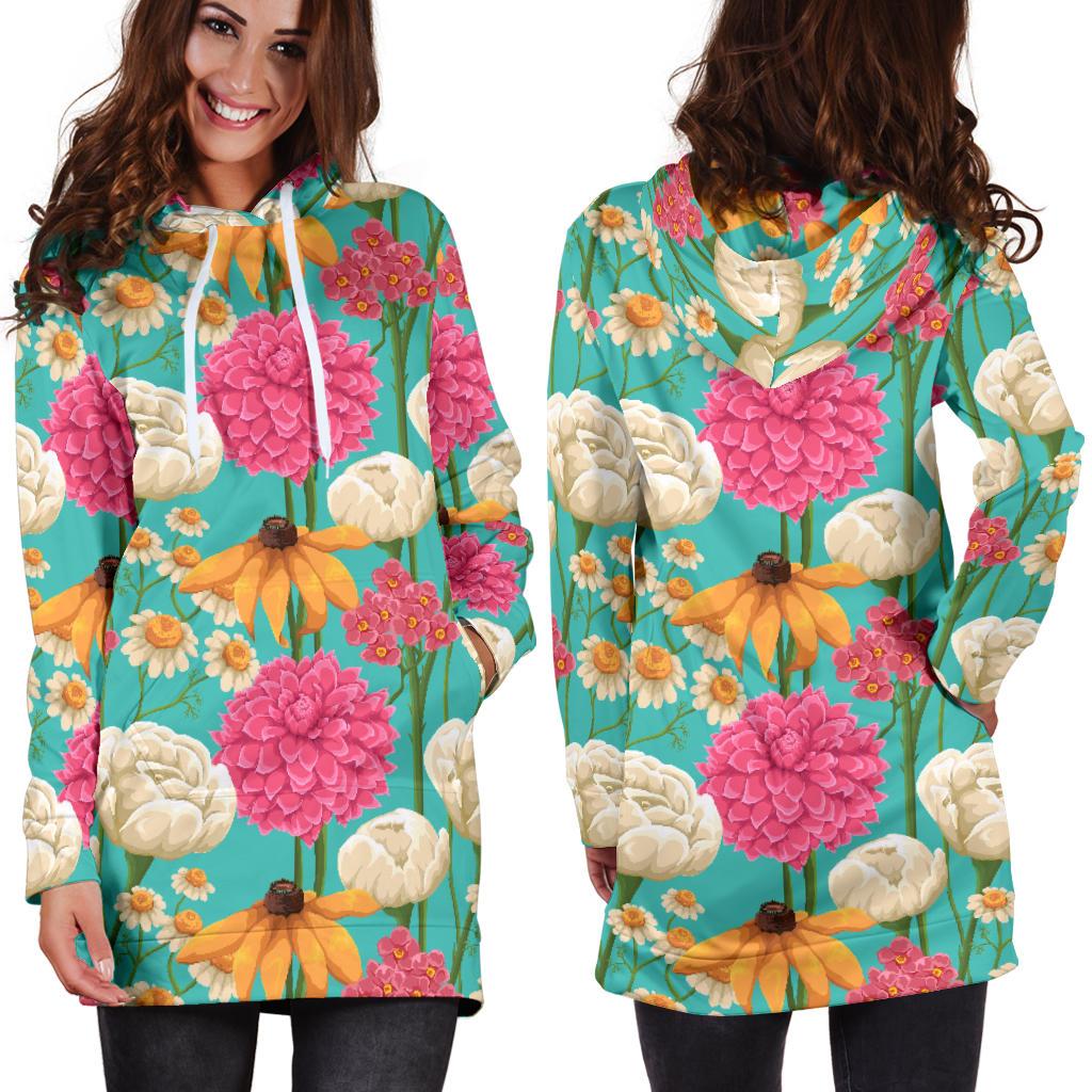 Summer Floral Pattern Print Design SF07 Women Hoodie Dress