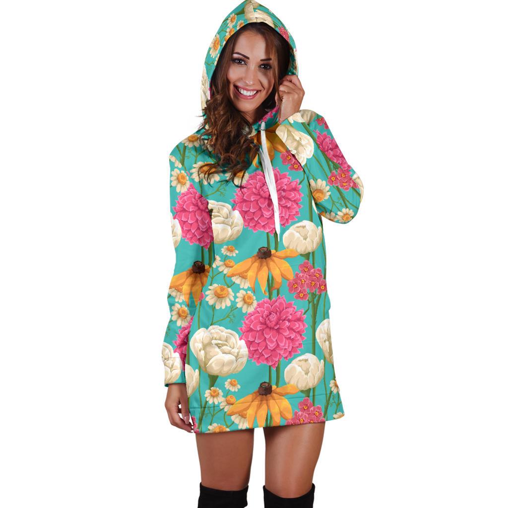 Summer Floral Pattern Print Design SF07 Women Hoodie Dress