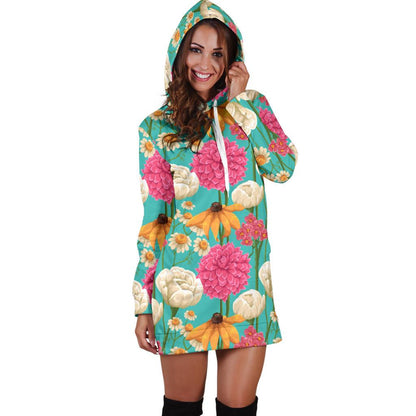Summer Floral Pattern Print Design SF07 Women Hoodie Dress
