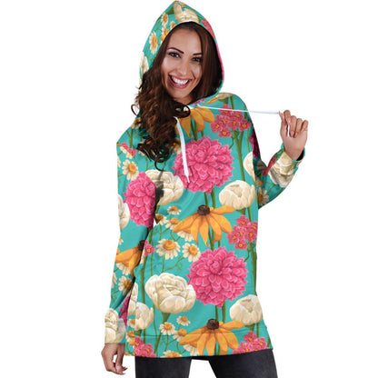 Summer Floral Pattern Print Design SF07 Women Hoodie Dress