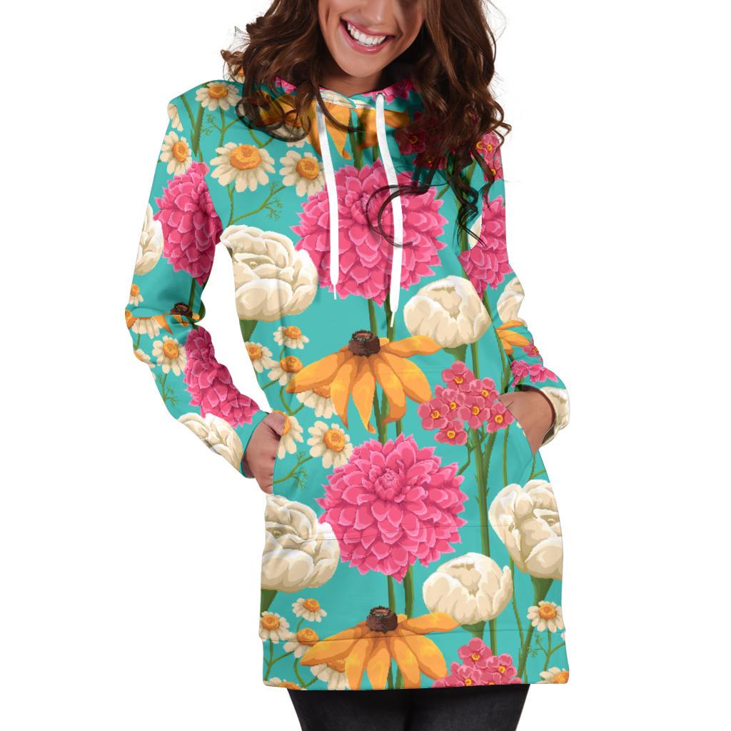 Summer Floral Pattern Print Design SF07 Women Hoodie Dress