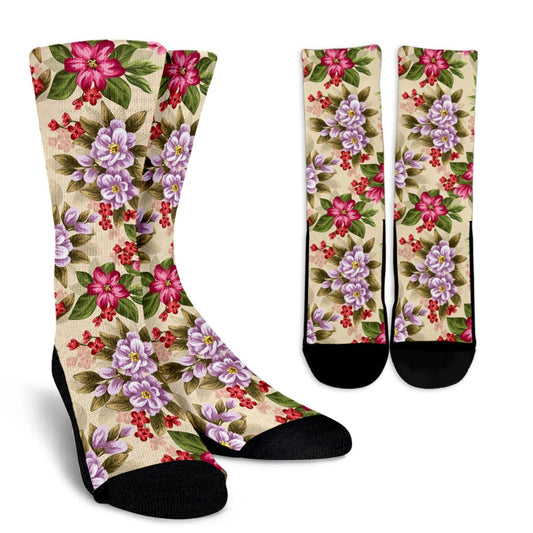 Summer Floral Pattern Print Design SF08 Crew Socks-JORJUNE.COM