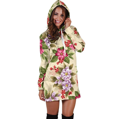Summer Floral Pattern Print Design SF08 Women Hoodie Dress