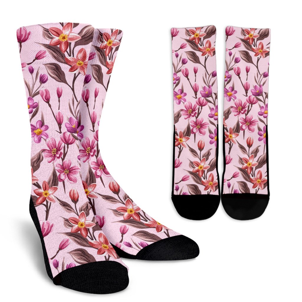 Summer Floral Pattern Print Design SF09 Crew Socks-JORJUNE.COM