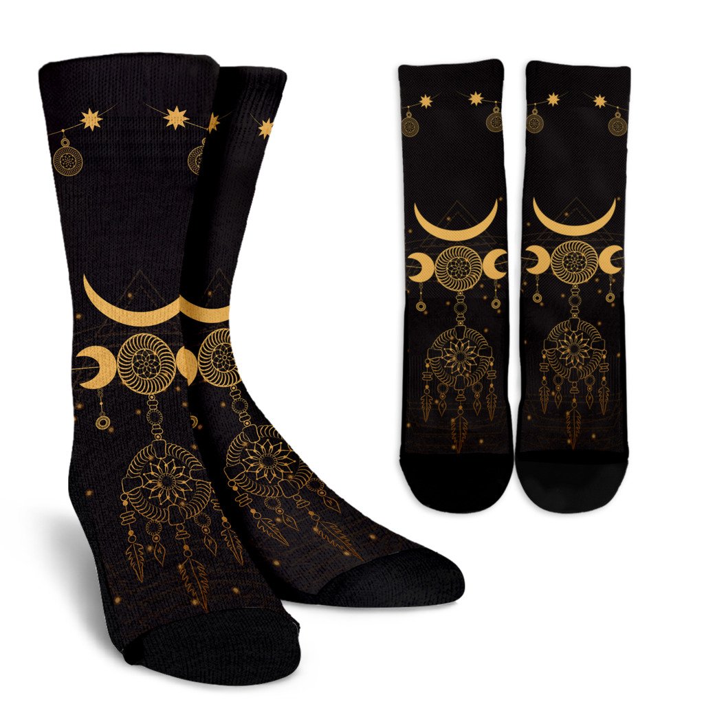 Sun Moon Boho Style Crew Socks