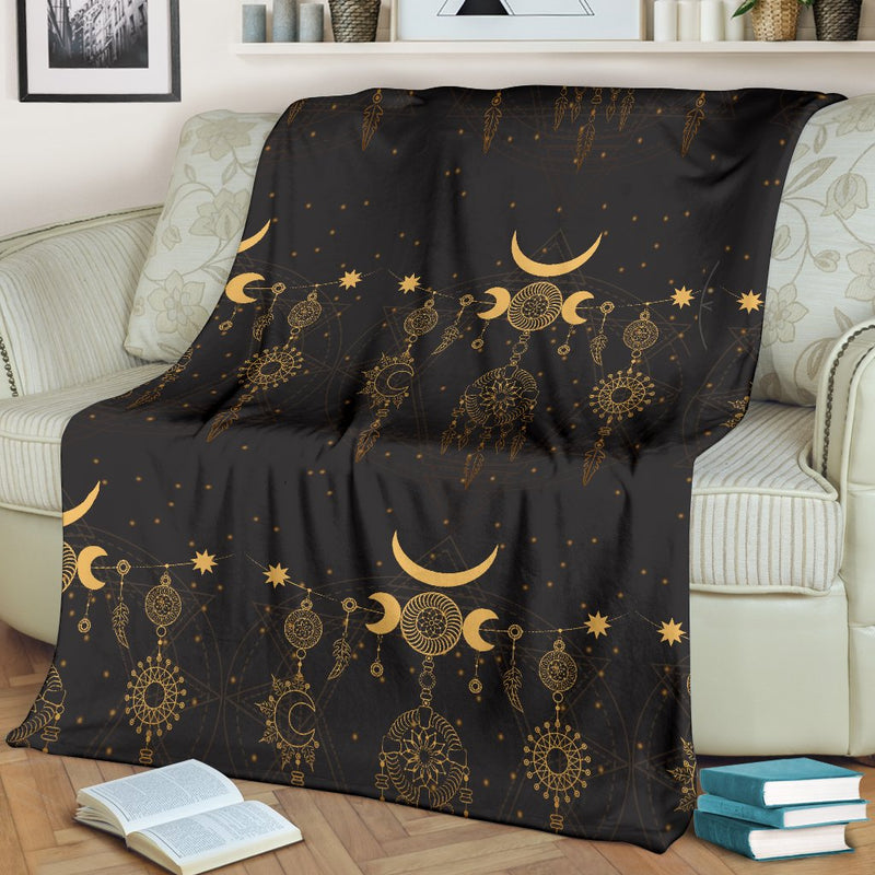 Sun Moon Boho Style Fleece Blanket