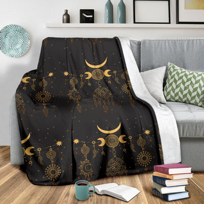 Sun Moon Boho Style Fleece Blanket