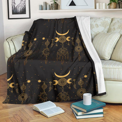 Sun Moon Boho Style Fleece Blanket