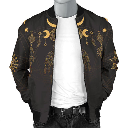 Sun Moon Boho Style Men Casual Bomber Jacket