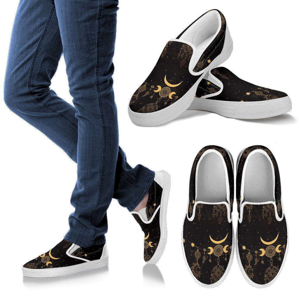 Sun Moon Boho Style Men Slip On Shoes