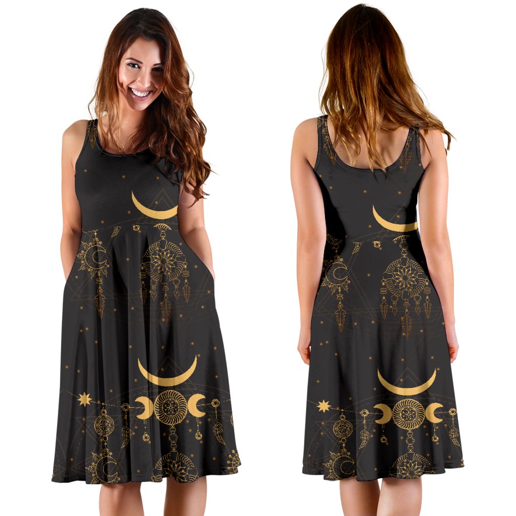 Sun Moon Boho Style Sleeveless Mini Dress