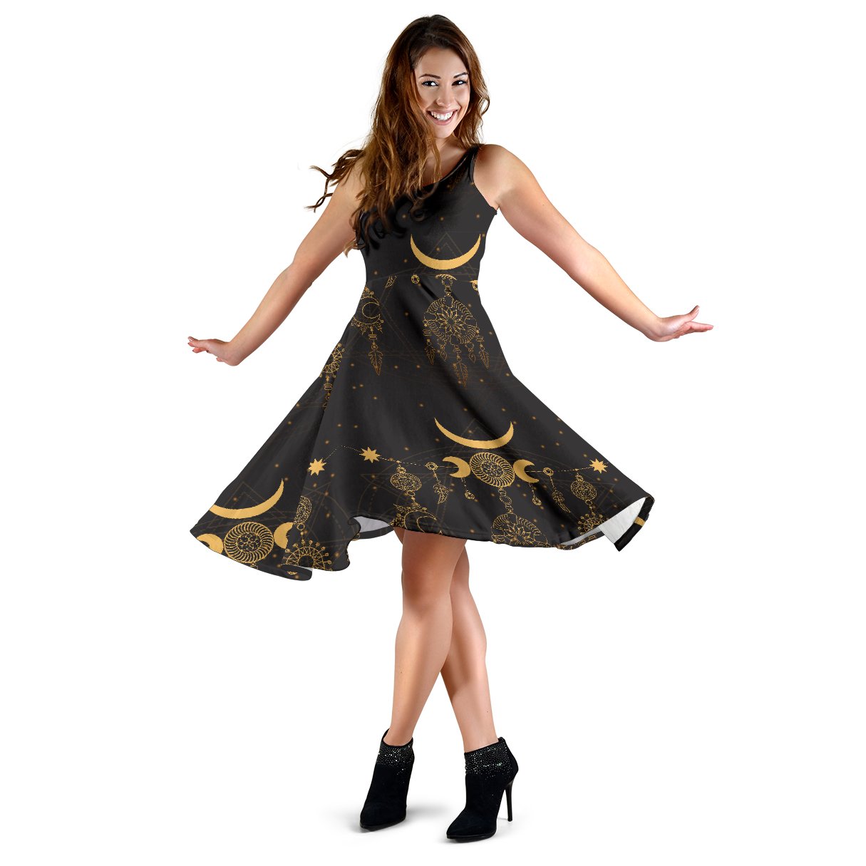 Sun Moon Boho Style Sleeveless Mini Dress