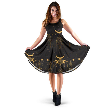 Sun Moon Boho Style Sleeveless Mini Dress