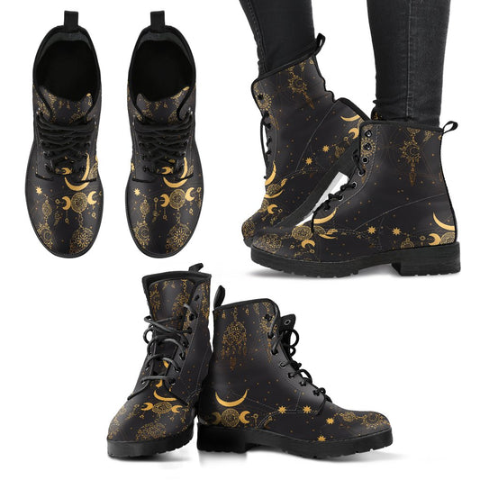 Sun Moon Boho Style Women Leather Boots