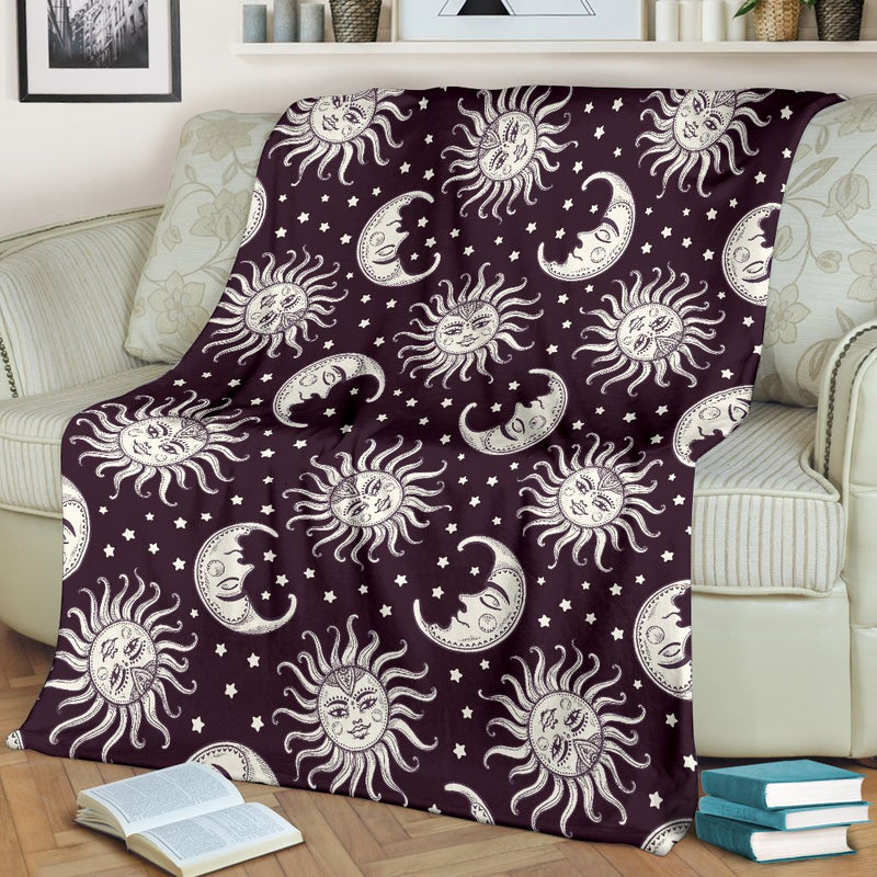 Sun Moon Face Fleece Blanket