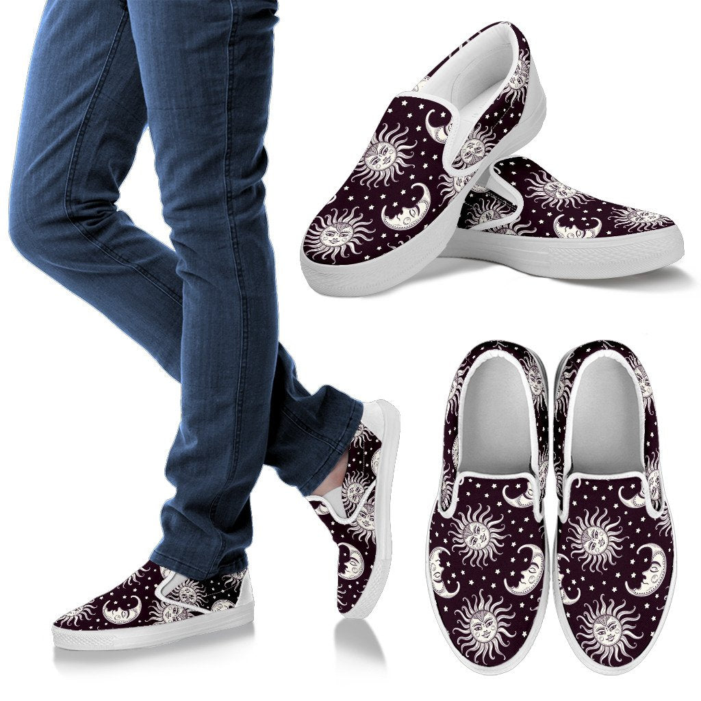 Sun Moon Face Men Slip On Shoes