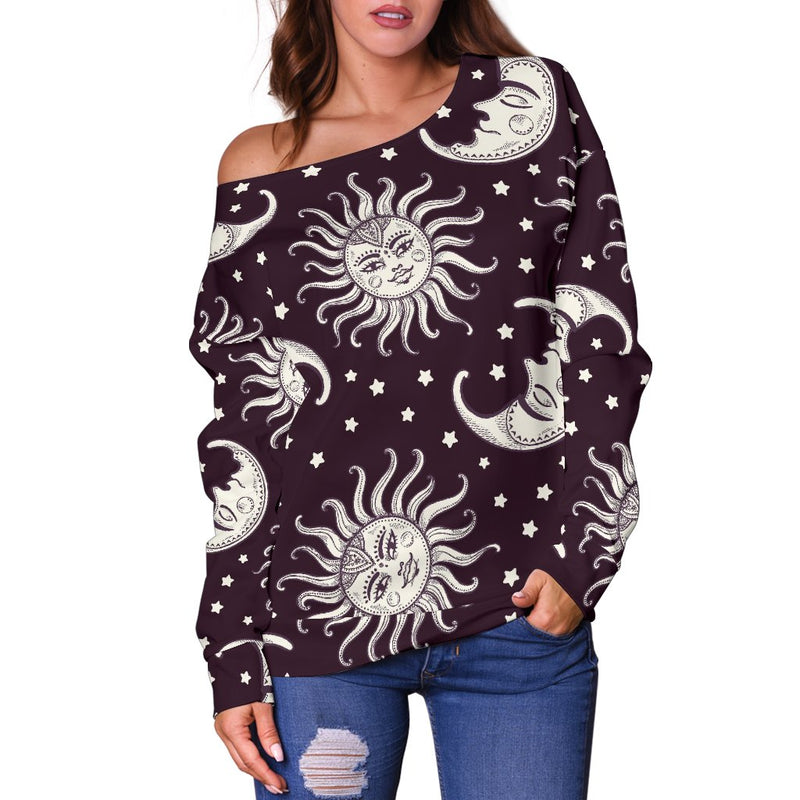 Sun Moon Face Off Shoulder Sweatshirt