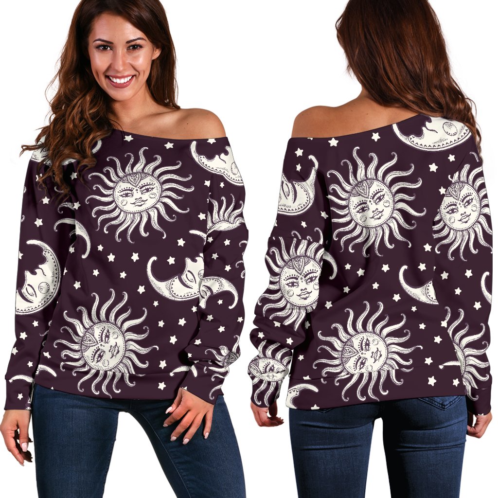 Sun Moon Face Off Shoulder Sweatshirt