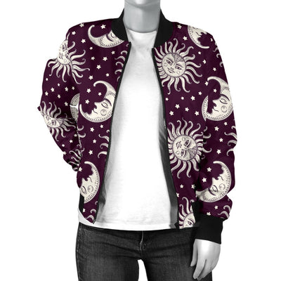 Sun Moon Face Women Casual Bomber Jacket