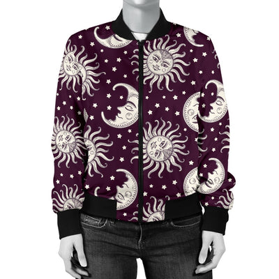 Sun Moon Face Women Casual Bomber Jacket