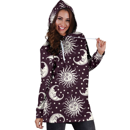 Sun Moon Face Women Hoodie Dress