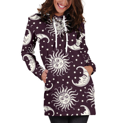 Sun Moon Face Women Hoodie Dress
