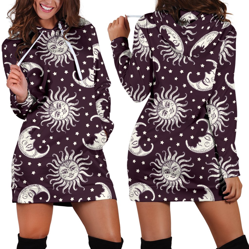 Sun Moon Face Women Hoodie Dress