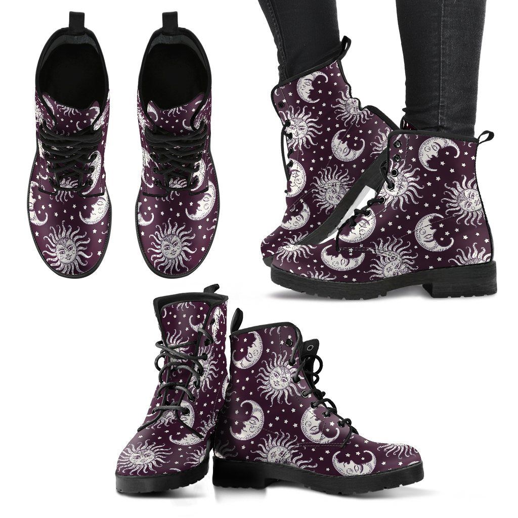Sun Moon Face Women Leather Boots