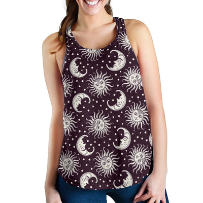 Sun Moon Face Women Racerback Tank Top