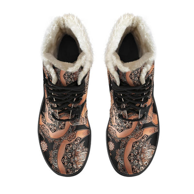 Sun Moon Mandala Faux Fur Leather Boots